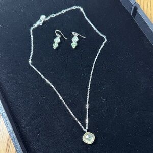SWAROVSKI Silver Green 2 Piece Jewelry Set Necklace Pendant Drop Earrings